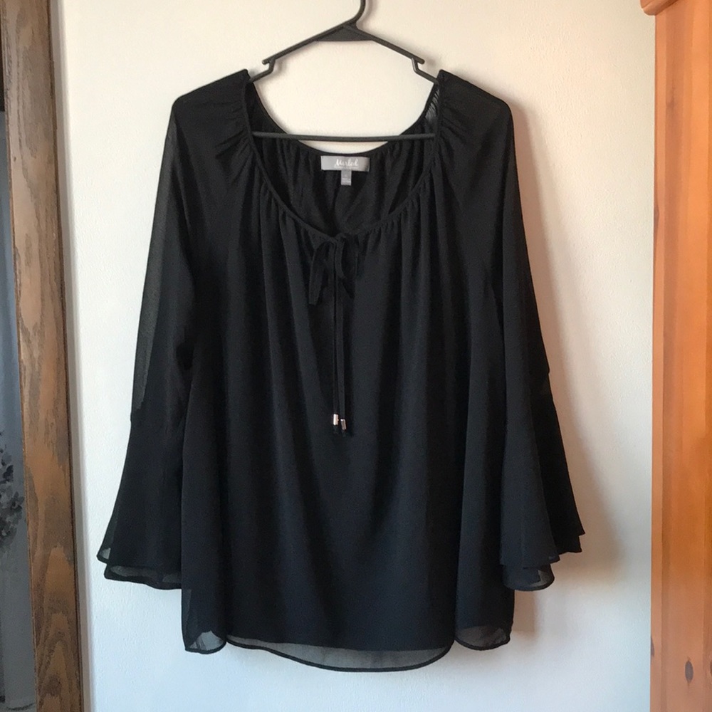 Marled Black sheer bell sleeve top